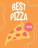 Pizza banner with salami. Flyer with pepperoni pizza. vector illustration. Poster for street food. Banner with fast food.