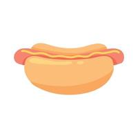 Hot Dog . Bun with sausage and mustard. Fast food. Vector illustration in cartoon style. Street food.