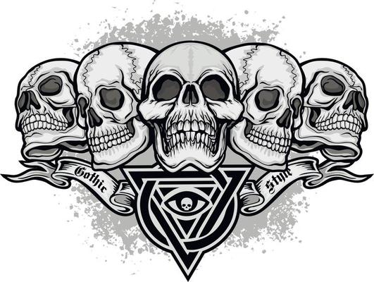 Gothic sign with skull, grunge vintage design t shirts