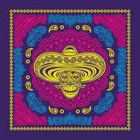 bandana con calavera de azúcar mexicana y paisley, camisetas de diseño vintage vector