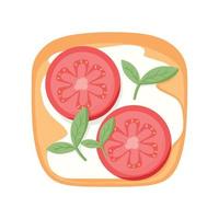 Sandwich with tomato and curd cheese. Vector illustration in cartoon style. Healthy breakfast