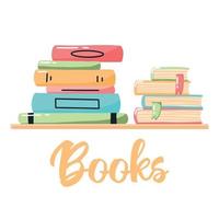 Stack of Books on the shelf in cartoon style. Bookshelf with Books. Vector illustration.