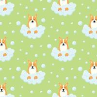 Pattern with a cute dog in the foam. Dog in foam. Vector illustration.