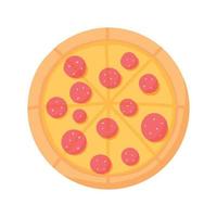 Pizza with salami. Pepperoni pizza.Fast food. Isolated on a white background. Vector illustration.