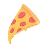 Piece of pizza with salami. Pepperoni pizza. Isolated slice of pizza on a white background. Vector illustration.