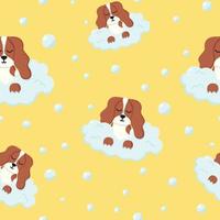 Pattern with a cute dog in the foam. Dog in foam. Vector illustration.