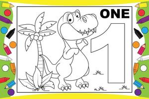 coloring dinosaur cartoon with number for kids vector