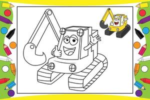 coloring excavator cartoon for kids vector