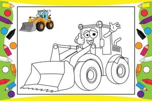 coloring bulldozer cartoon for kids vector