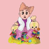 cartoon cute baby with candy and money bag vector