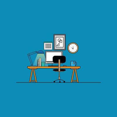 vector cool work desk illustration complete with office work equipment