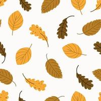 autumn trees pattern. Leaf fall seamless background. Stylized leaves of oak, beech, birches. Ripe mushrooms and acorns. design for fabric, digital paper, scrapbooking. Vector hand drawn illustration