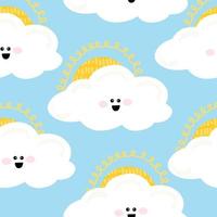 Linda nube y sol de patrones sin fisuras sobre fondo azul claro. lindo estampado para coser ropa de bebé, pañales para dormir, textiles interiores. impresión en productos de papel. ilustración vectorial, dibujado a mano vector