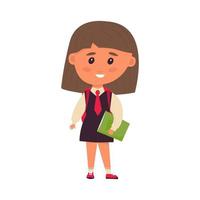 colegiala alegre. estudiante con mochila y cuaderno en sus manos. niño en uniforme escolar. la imagen aislada sobre fondo blanco. personaje animado. ilustración vectorial, plano vector