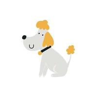 poodle isolated. Stylized image. Cute childish character. Print for T-shirts, stickers, posters. Advertising of grooming and pet food. Vector illustration, hand-drawn