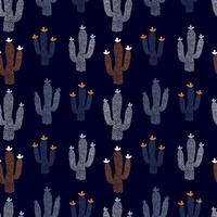 cactus pattern. There is seamless pattern on dark background. silhouette of succulent. Points. stylized image. flowering plant. Vector illustration, hand drawn