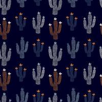 cactus pattern. There is seamless pattern on dark background. silhouette of succulent. Points. stylized image. flowering plant. Vector illustration, hand drawn