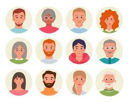 12 bright avatars of people. Characters of different races and ages. Men, women and transgender people. Universal design of forums, chat bots, support for online stores. Vector illustration, flat