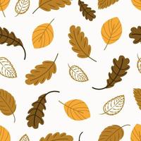 autumn trees pattern. Leaf fall seamless background. Stylized leaves of oak, beech, birch, maple. Versatile design for fabric, digital paper, scrapbooking. Vector hand drawn illustration