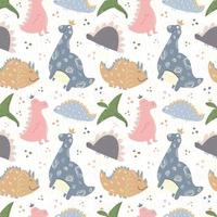 Cute baby pattern with dinosaurs, reptiles and lizards. Seamless ornament. Endless print for fabric, kids textiles. Vector illustration, hand drawn