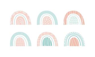 lindo elemento de diseño escandinavo. arcoiris estilo boho. un conjunto de 6 elementos. diseño de pegatinas, pegatinas, estampado para imprimir. ilustración vectorial, dibujada a mano vector