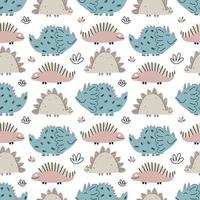 Cute baby pattern with dinosaurs, reptiles. Seamless background. Stylish ornament in Scandinavian style. Endless printing on fabric, children's textiles. Vector illustration, hand drawn