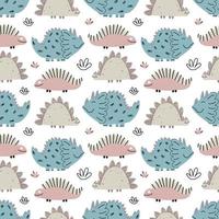 Cute baby pattern with dinosaurs, reptiles. Seamless background. Stylish ornament in Scandinavian style. Endless printing on fabric, children's textiles. Vector illustration, hand drawn