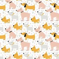 dogs pattern. Cute seamless print. Background for printing on fabric, digital paper. Universal design for decorating children's photo albums, theme parties. Vector illustration, hand-drawn