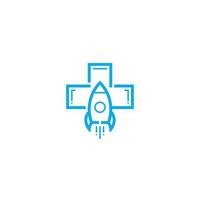 Medical Cross and Rocket logo or icon design vector
