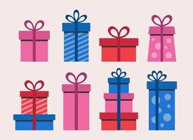 Surprise gift box collection with bows and ribbons. vector