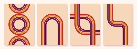 Retro 70s style stripes poster collection. Abstract geometric colorful vintage lines. vector