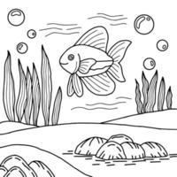 Página para colorear de acuario de peces de diseño vectorial para niños vector