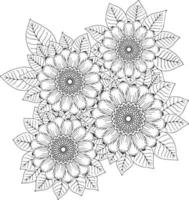 Vector Outline Sun Flower Summer Coloring Page for adult and kid