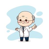 Illustration of professor or scientist kawaii chibi cartoon character design
