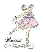 Woman ballet dancer of continuous line drawing in pink color. Dance trend logotype. Oneline style. vector