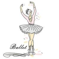 Woman ballet dancer of continuous line drawing in pink color. Dance trend logotype. Oneline style. vector