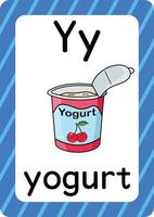 vector de yogur aislado sobre fondo blanco letra y tarjeta flash dibujos animados de yogur