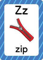 zip vector aislado sobre fondo blanco letra z flashcard cremallera dibujos animados