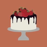 Birthday cartoon design cake with strawberries and chocolate. Vector illustration