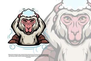 Japanese Monkey Bathing in Hot Spring vector