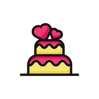 Love Cake Icon. Wedding Cake Logo. Vector Illustration. Isolated on White Background. Editable Stroke