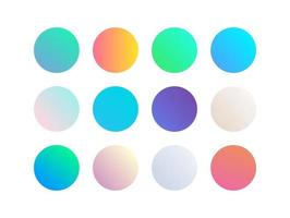 Trendy soft color vector Round gradient set with modern abstract backgrounds. Rounded holographic gradient sphere button for web, colorful soft round buttons or vivid color spheres flat vector.