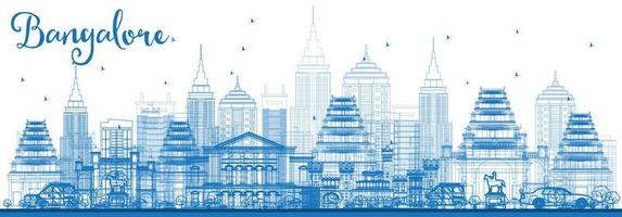 Outline Bangalore Skyline with Blue Buildings. vector