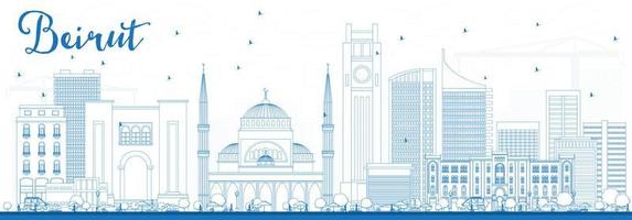 Outline Beirut Skyline with Blue Buildings. vector