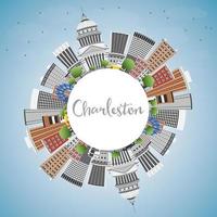 Charleston Skyline with Gray Buildings, Blue Sky and Copy Space. vector