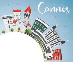 Cannes Skyline with Gray Buildings, Blue Sky and Copy Space. vector