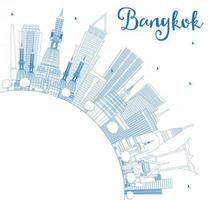 Outline Bangkok Skyline with Blue Landmarks and Copy Space. vector