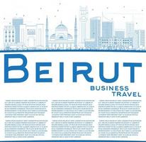 delinee el horizonte de beirut con edificios azules y copie el espacio. vector