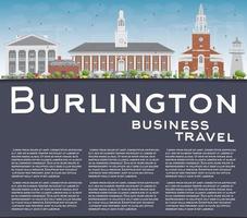 Burlington Vermont Skyline with Color Buildings and Copy Space. vector