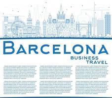 Outline Barcelona Skyline with Blue Buildings and Copy Space. vector